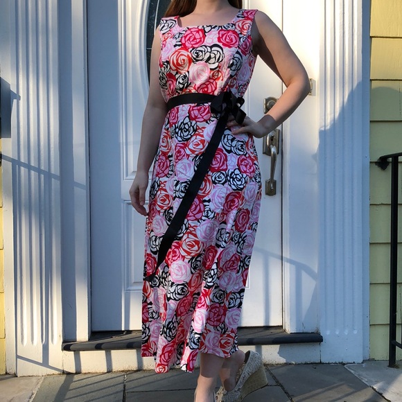 Coldwater Creek midi red/pink/white floral print - Picture 1 of 8